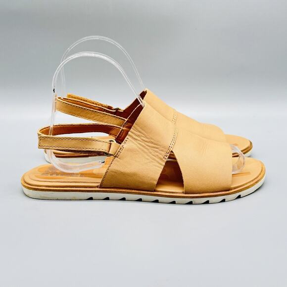 Sorel Sandals Womens 7.5 Brown Leather Slingback Ella II Flat Comfort Walking - Picture 1 of 13